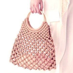 Macrame Tote Bag with Wood Handles